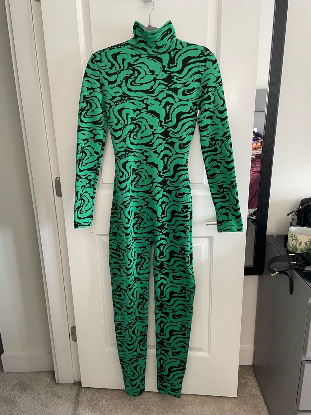 Zara Green and Black Abstract Print Turtleneck Jumpsuit